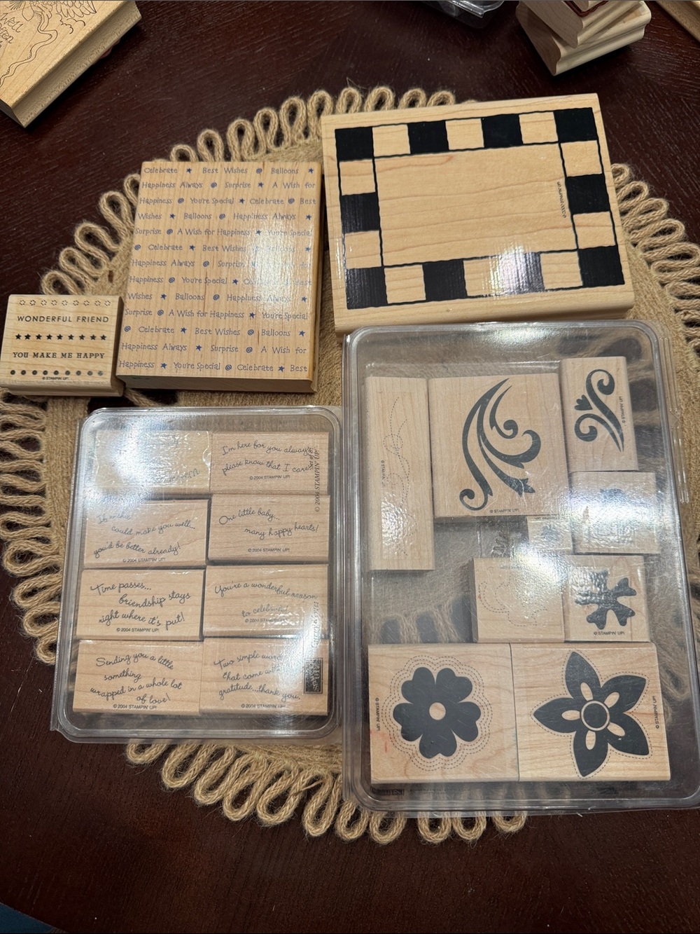 Stampn’ up rubber stamps for card making.